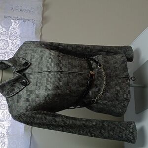 Women's Black and White Plaid  Zipped Jacket Size S